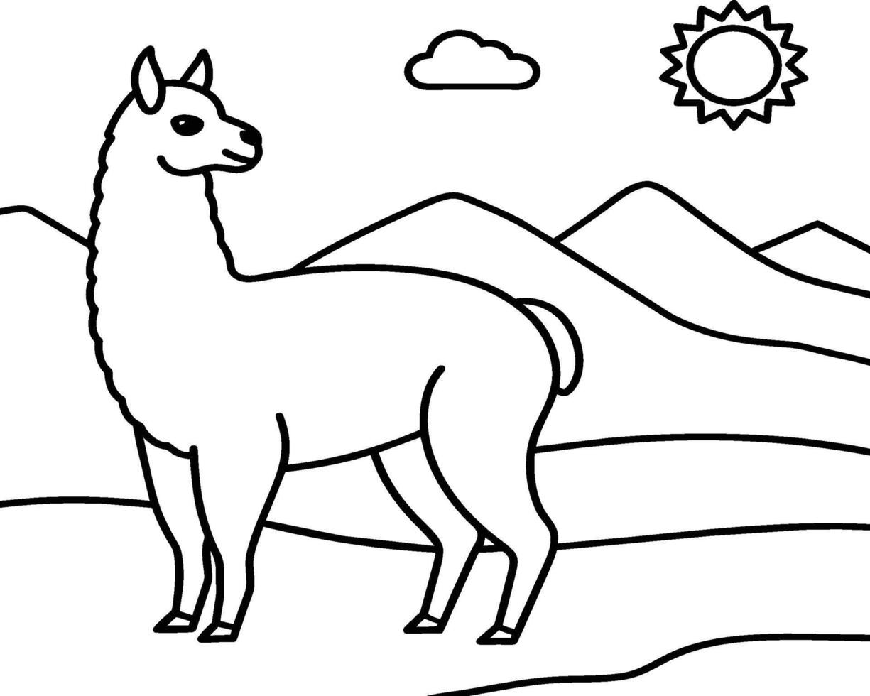 Alpaca coloring pages. Alpaca animal outline for coloring book. Animals Line Art vector