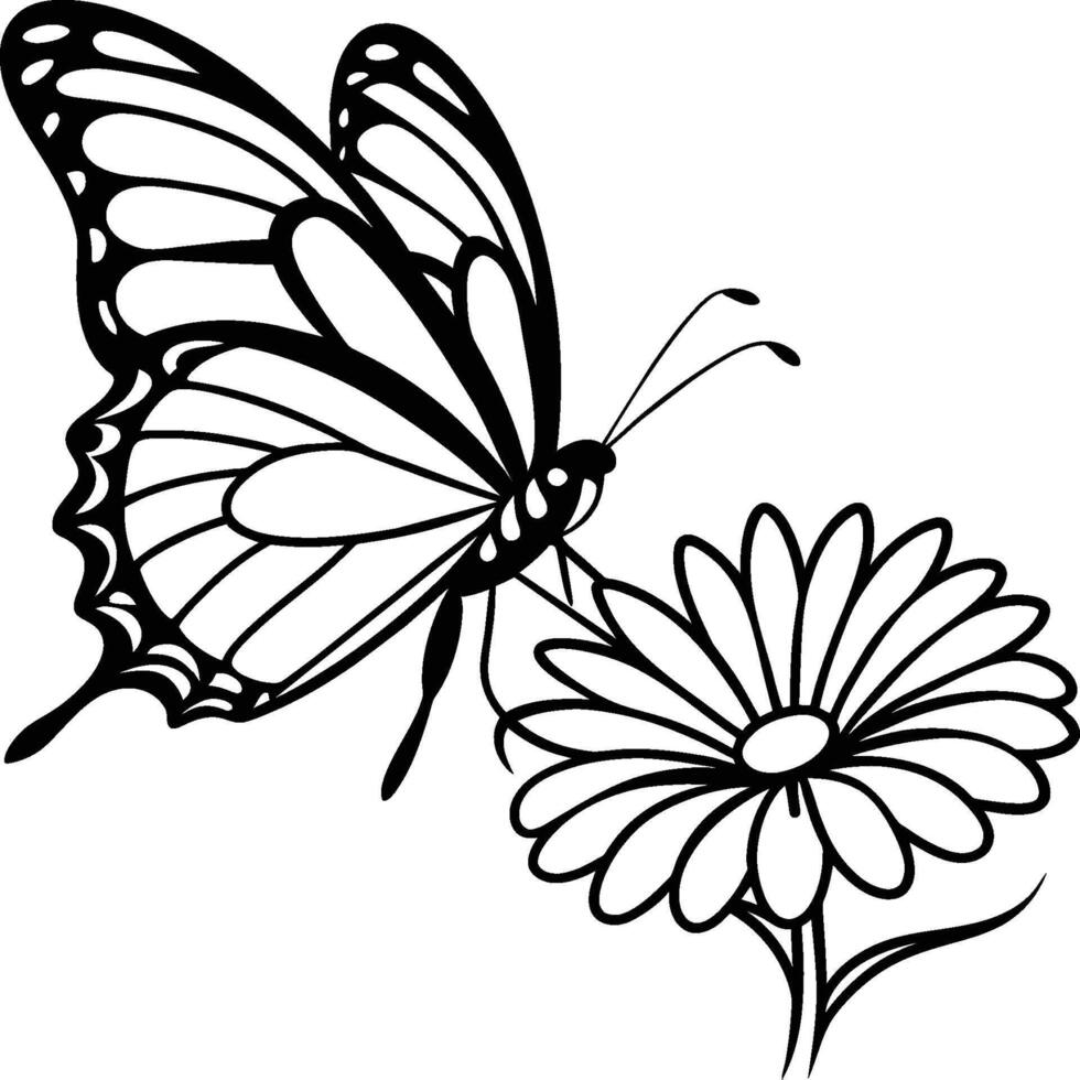 Monarch butterfly flying coloring pages. Butterfly on flower coloring pages vector