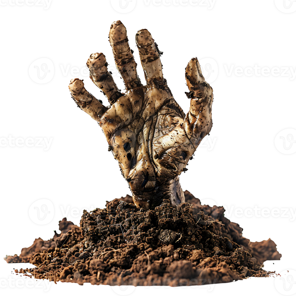 Zombie hand coming out of soil on isolated transparent background png