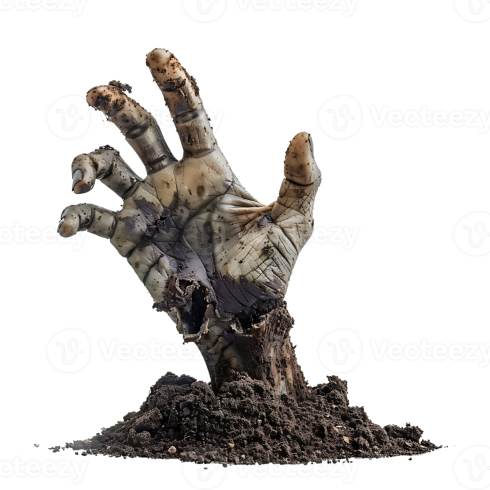 Zombie hand coming out of soil on isolated transparent background png