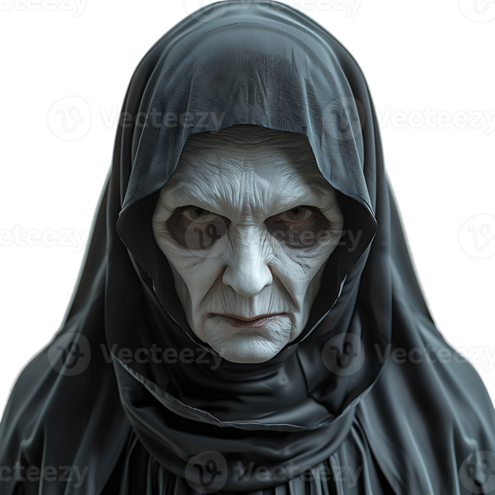 Evil scary nun on isolated transparent background png