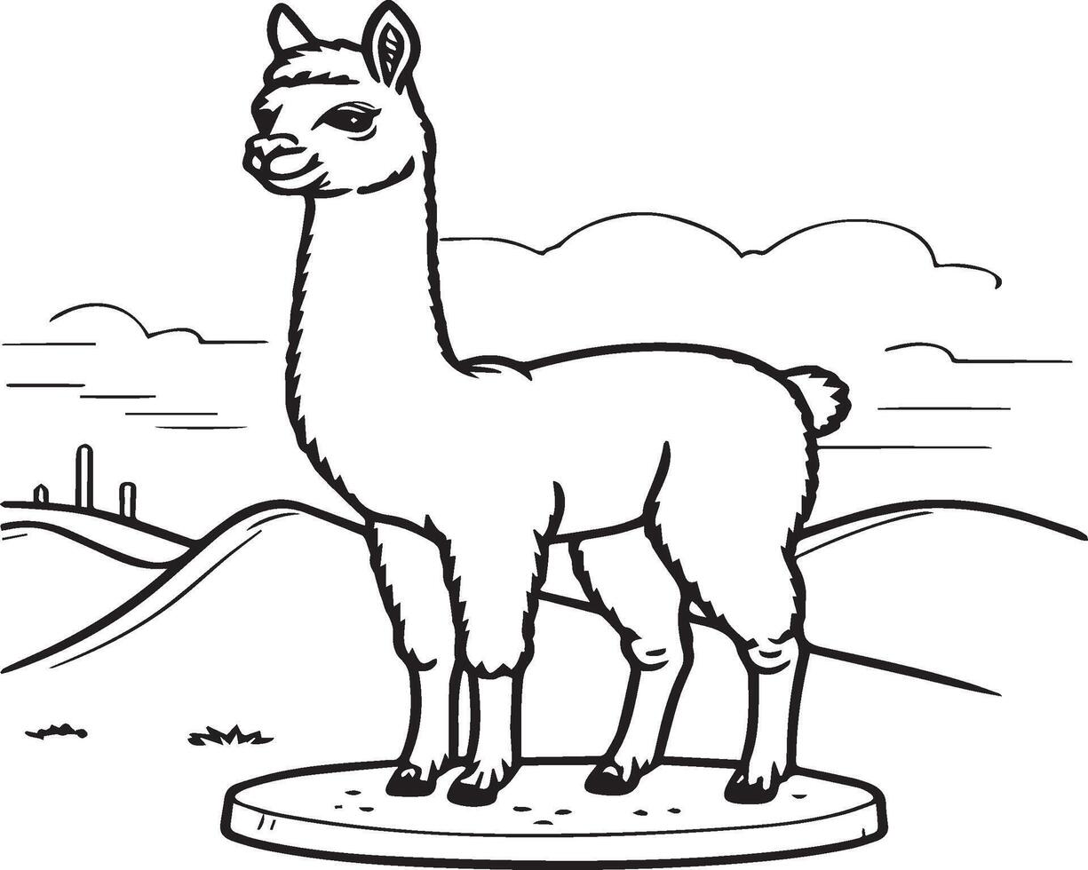 alpaca colorante paginas alpaca animal contorno para colorante libro. animales línea Arte vector