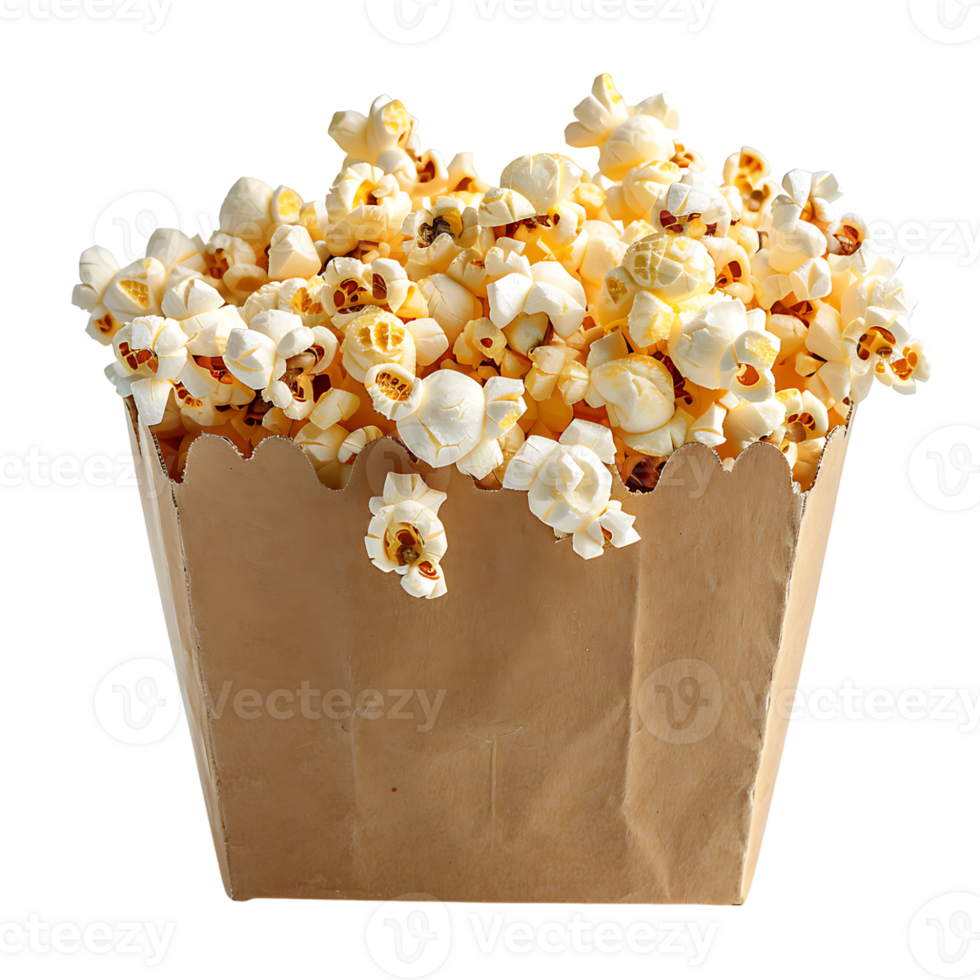 Popcorn on carton box on isolated transparent background png