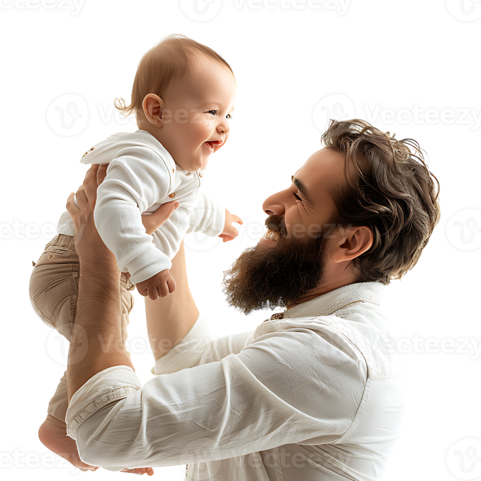 Father holding baby upward on isolated transparent background png