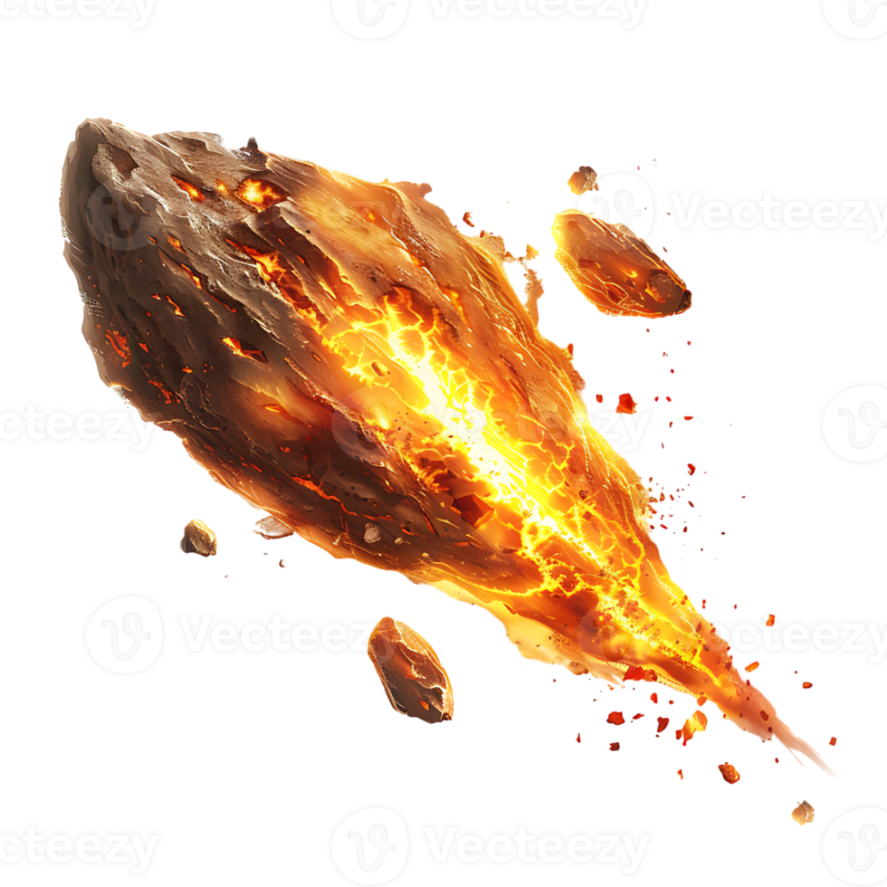 Burning asteroid on isolated transparent background png