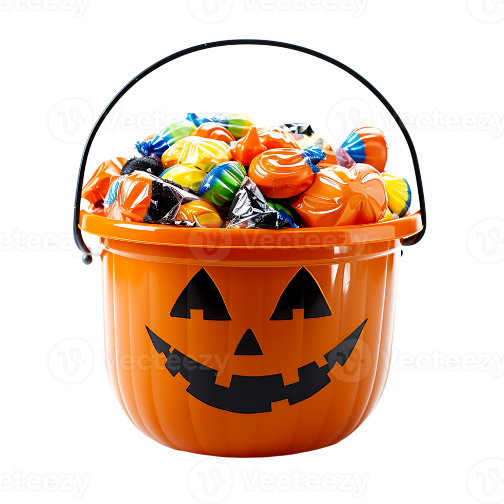 Trick or treat jack o lantern candy bucket on isolated transparent background png