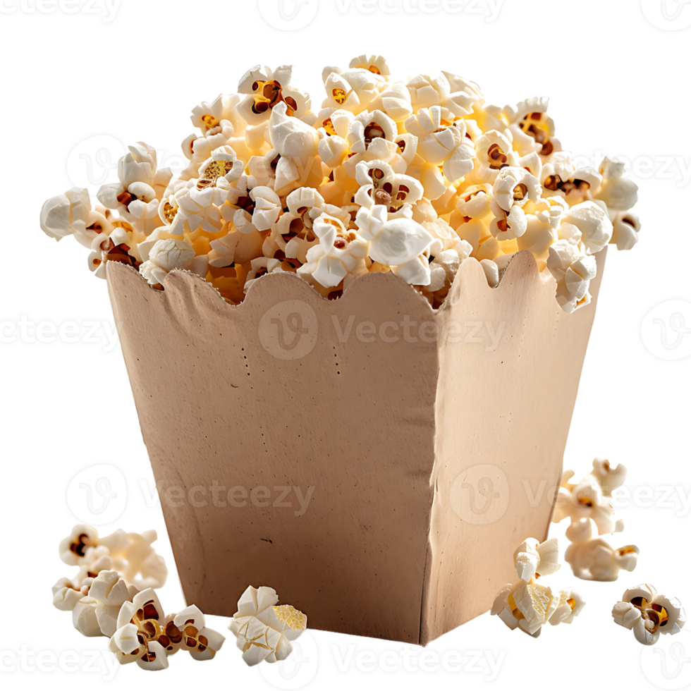 Popcorn on carton box on isolated transparent background png