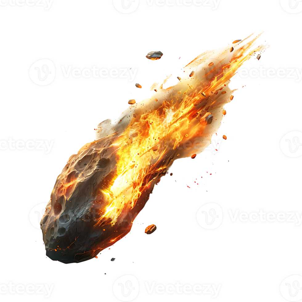 Burning asteroid on isolated transparent background png