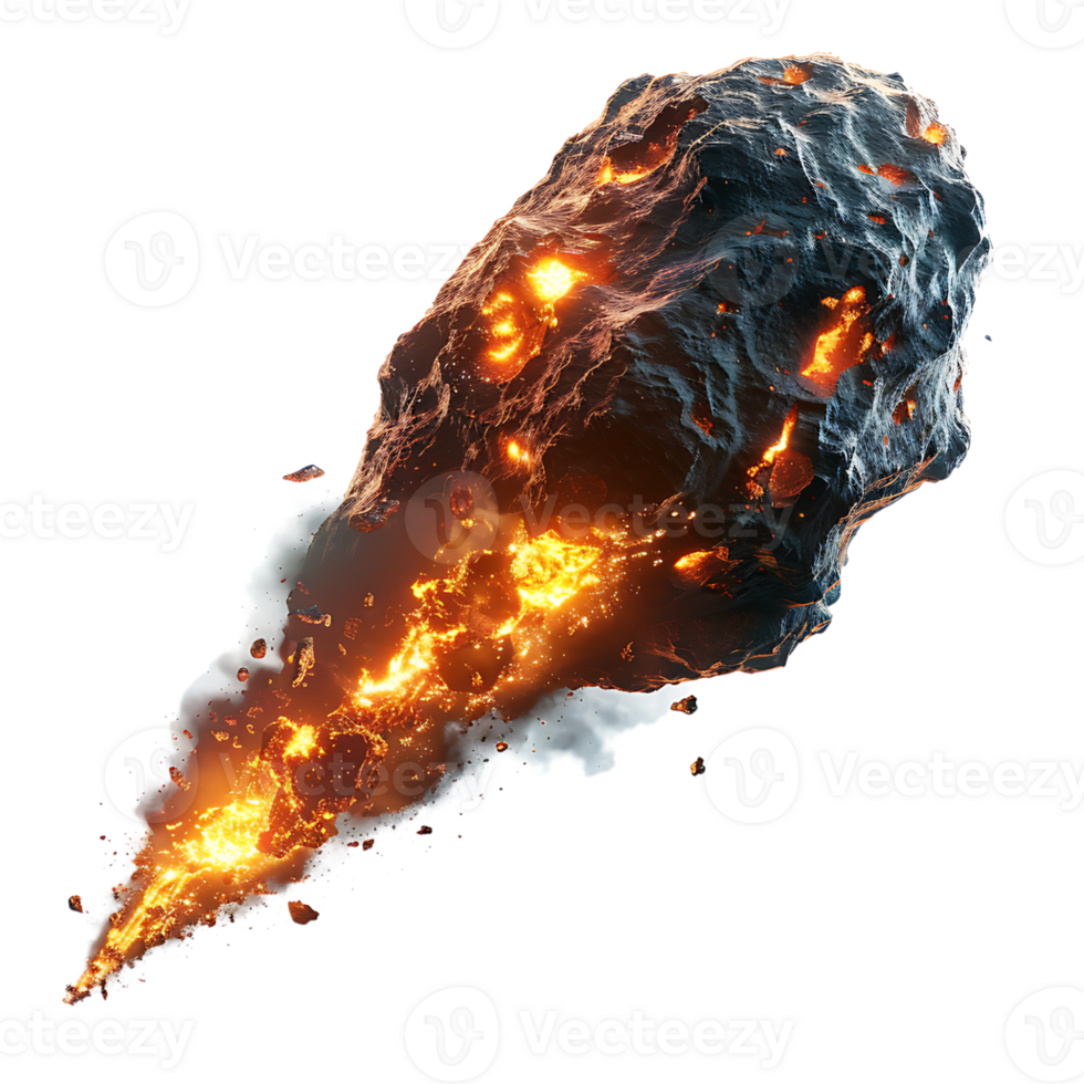 Burning asteroid on isolated transparent background png