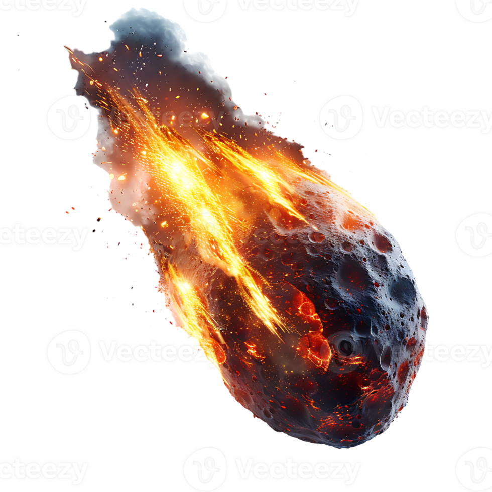 Burning asteroid on isolated transparent background png