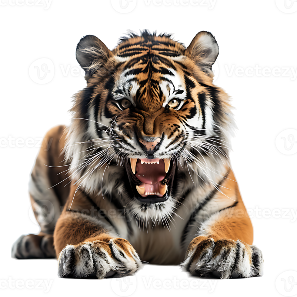 Angry Tiger on isolated transparent background png