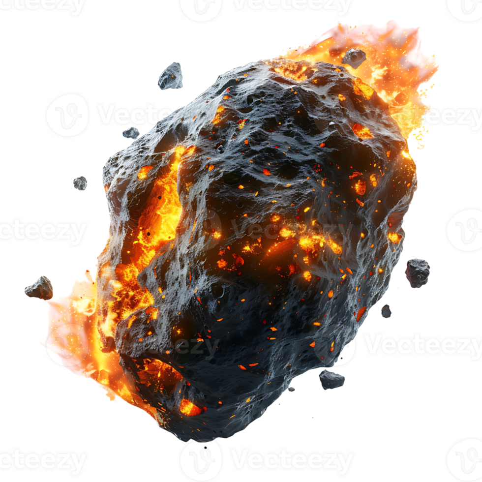 Burning asteroid on isolated transparent background png