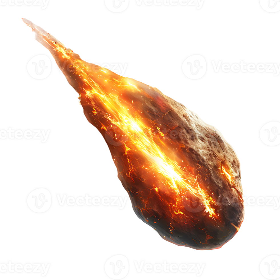 Burning asteroid on isolated transparent background png