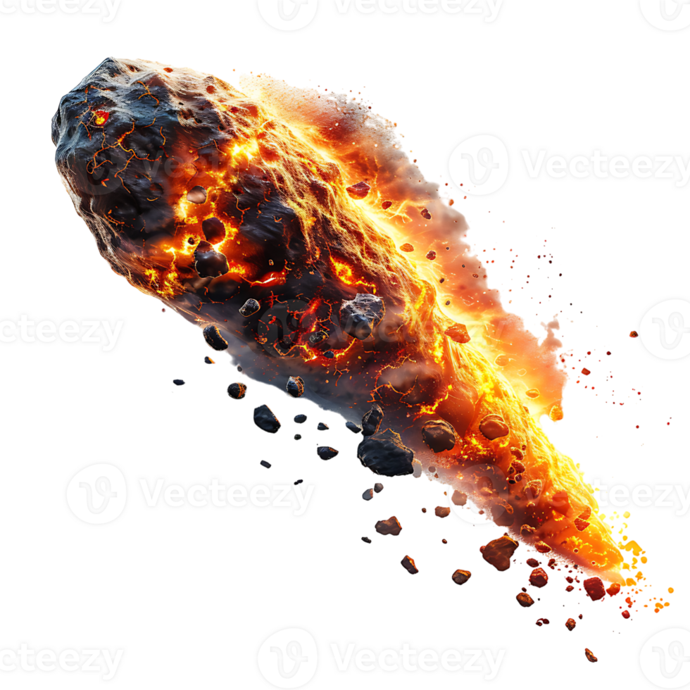 Burning asteroid on isolated transparent background png