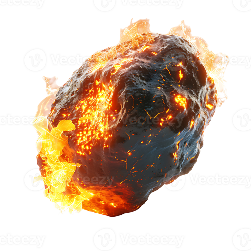 Burning asteroid on isolated transparent background png