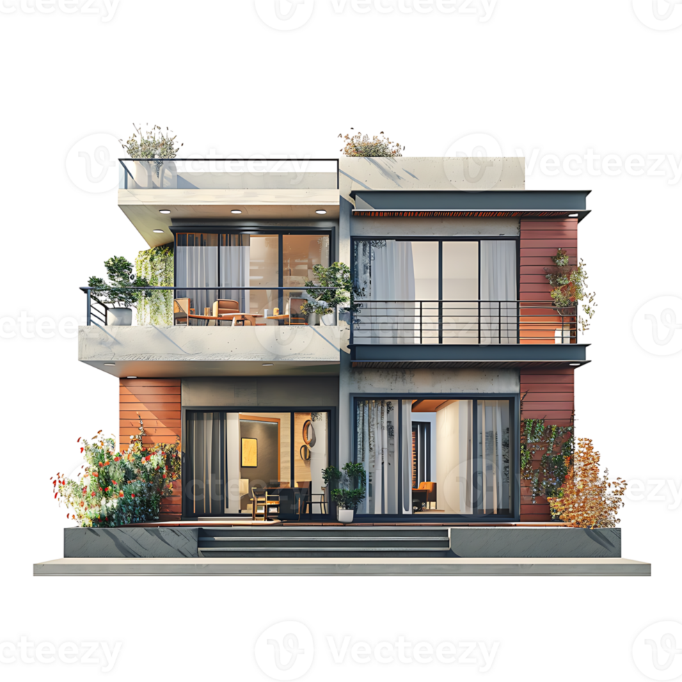Duplex house on isolated transparent background png