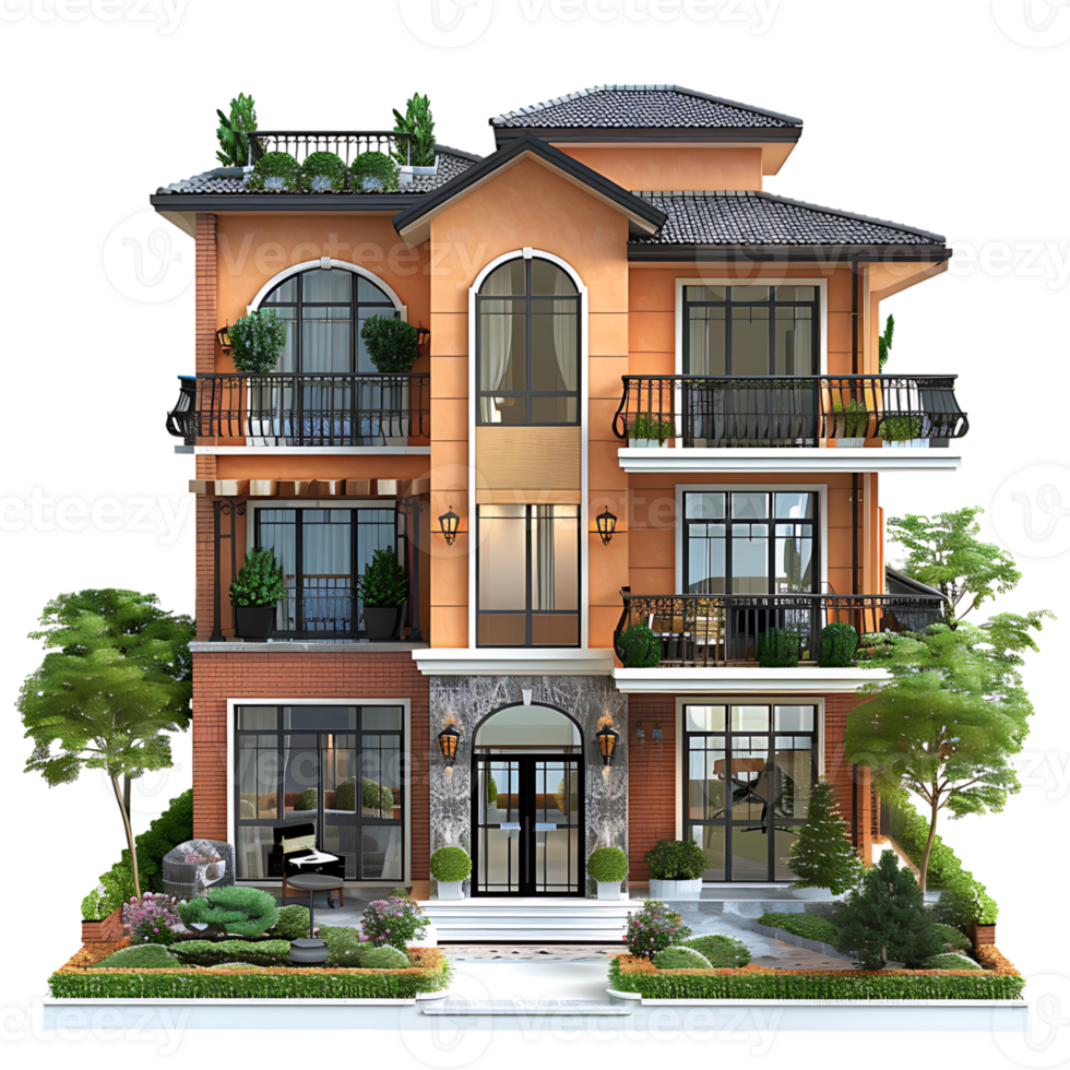 Duplex house on isolated transparent background png