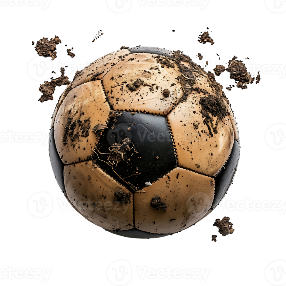 Soccer ball covered in dirt on isolated transparent background png
