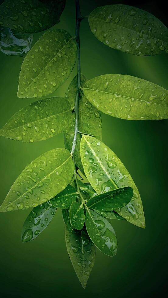 Vertical closeup view of the wet leaves of a plant photo