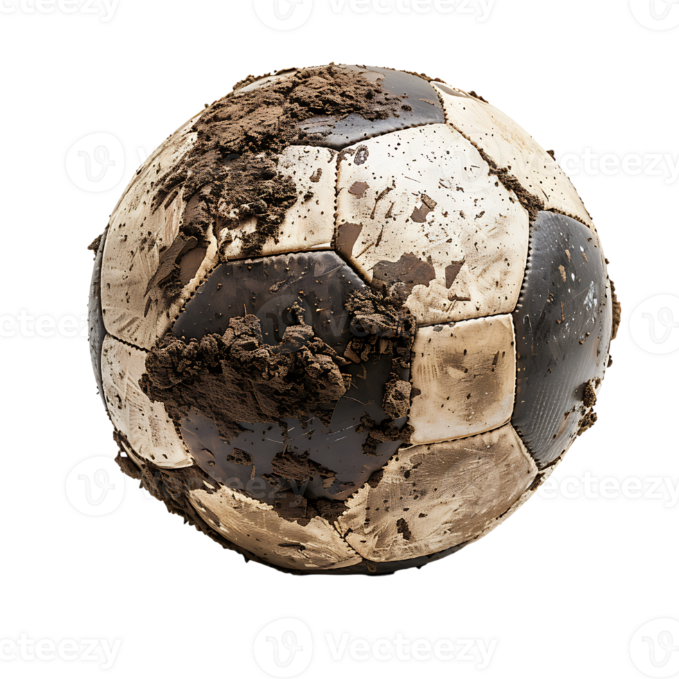 Soccer ball covered in dirt on isolated transparent background png