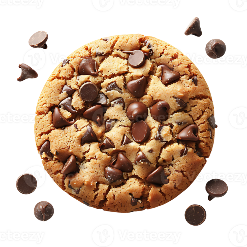 chocolate chips on cookie on transparent Background png