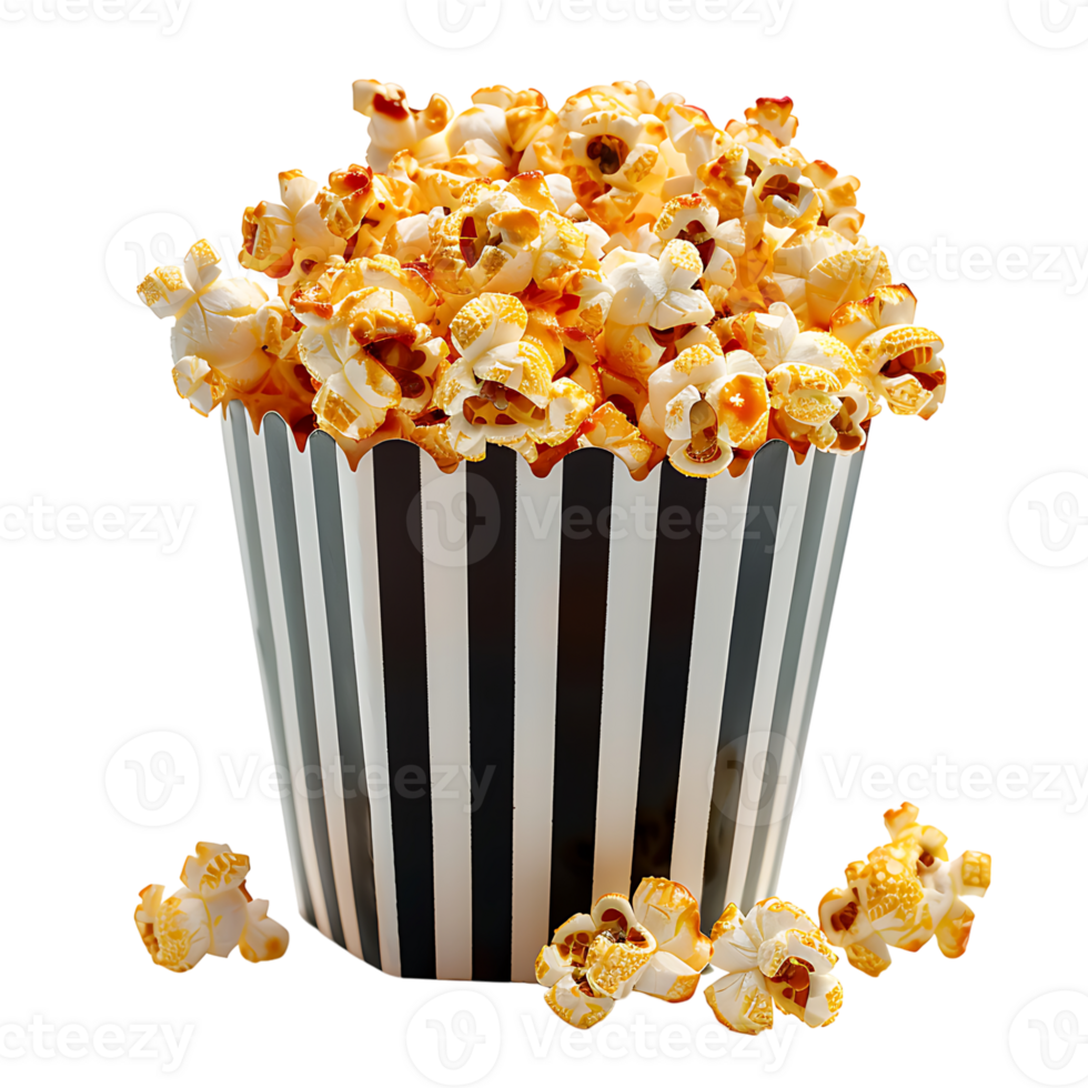 Popcorn in striped bag on transparent Background png