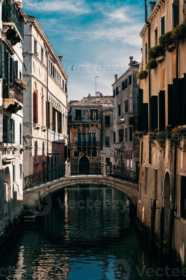 Amazing cityscape view of Venice old town and channel. photo