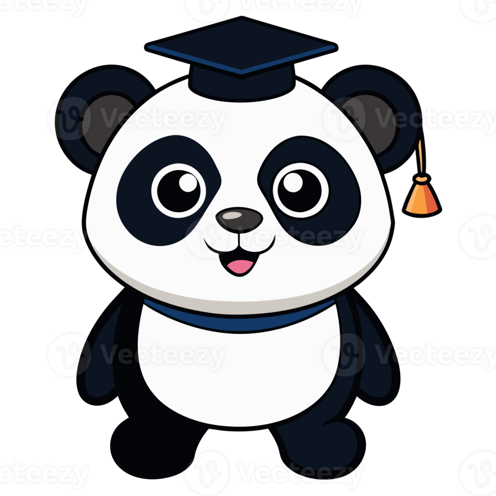 A cartoon panda is wearing a graduation cap and smiling. png