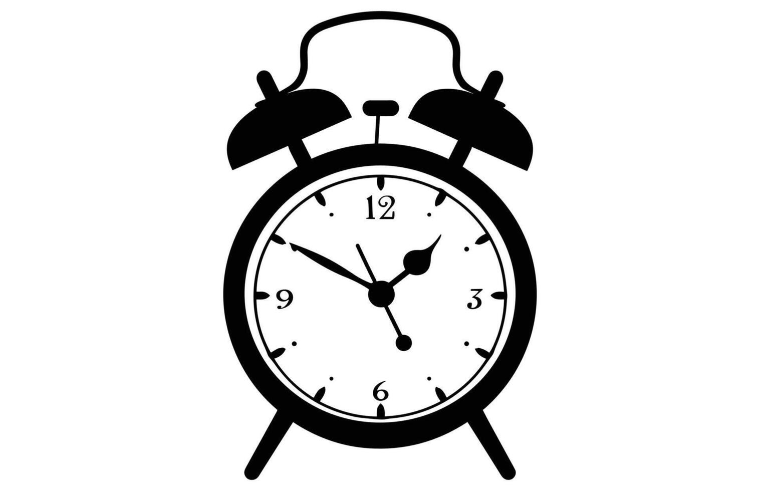 Alarm Clock Silhouette with a bell on legs Illustration. vector