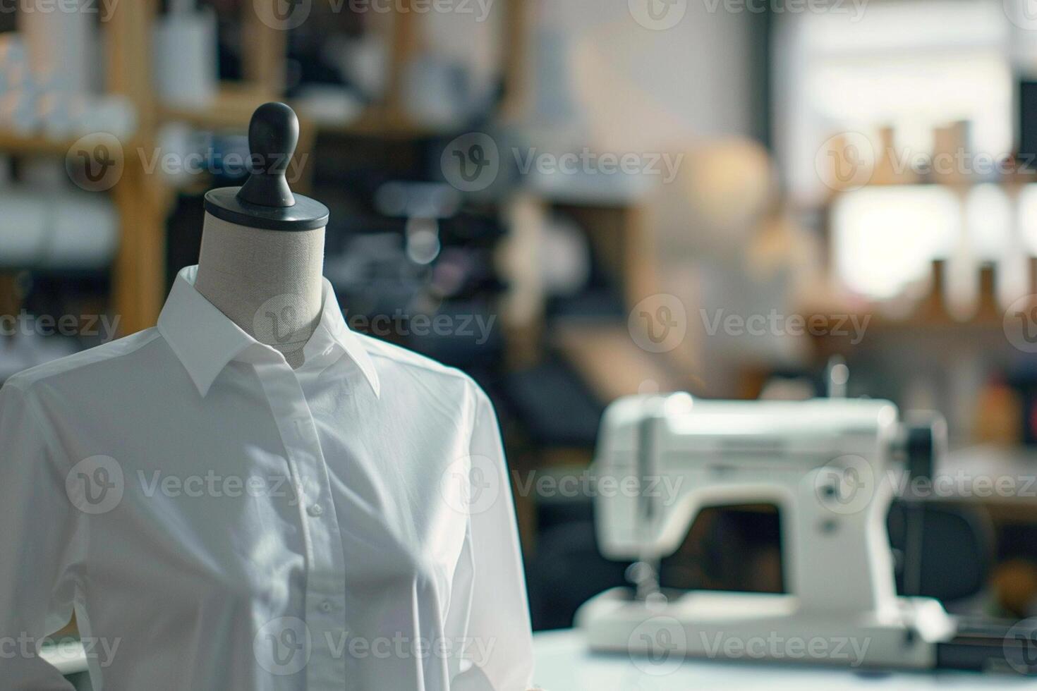 maniquí con blanco camisa en el moderno Moda diseño estudio. foto