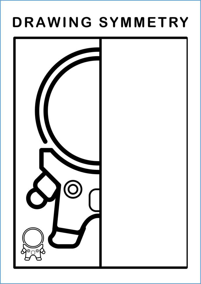 Drawing symmetry page for kids. drawing symmetry cartoon the astronaut. Activity for preschool and school children. Education worksheet Printable vector