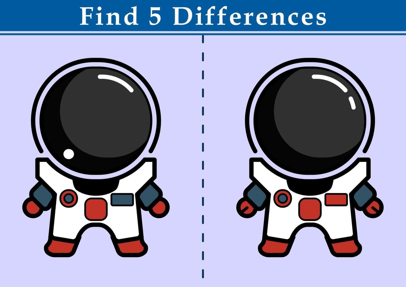 encontrar 5 5 diferencias educativo juego para niños. ilustración de dibujos animados el astronauta. educación hoja de cálculo imprimible a4 tamaño. vector