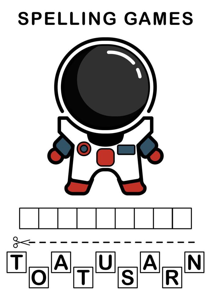 Spell the word. illustration of astronaut. Spelling game for kids. Education worksheet Printable A4 size vector