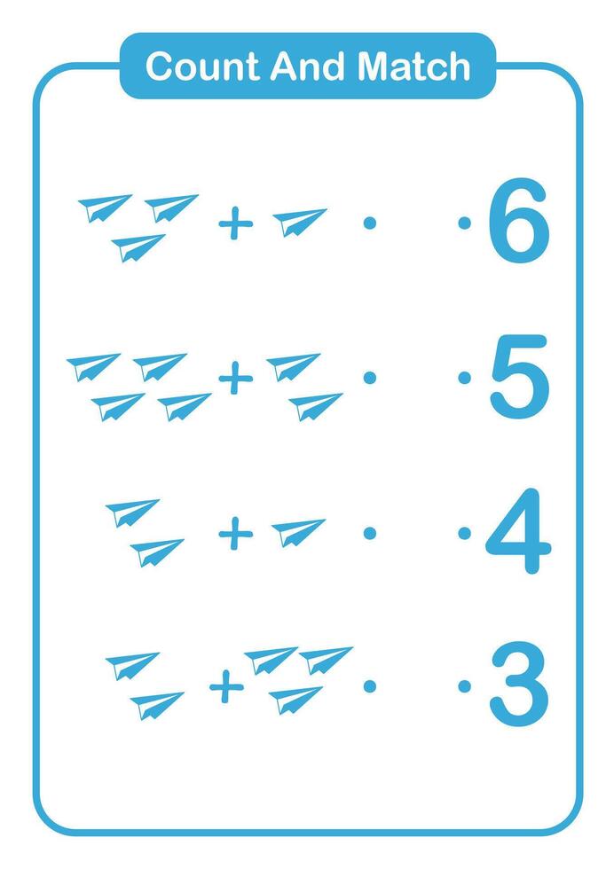 Count and match object paper plane for kids and preschool - Education worksheet vector