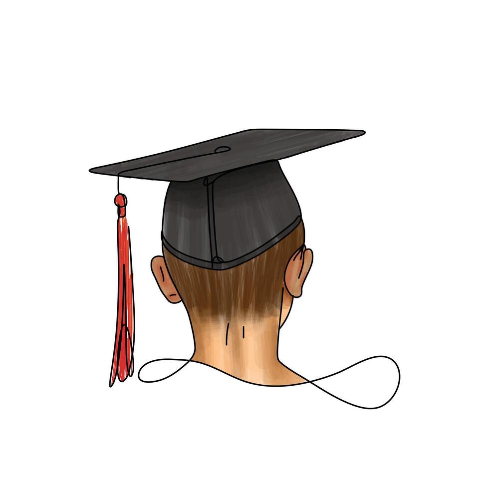 Illustration of boy in graduate hat, graduation hat with tassel vector