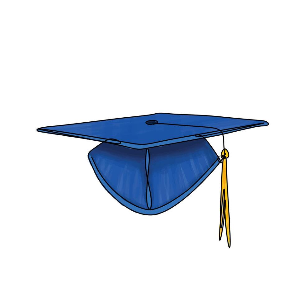 Graduation cap illustration on white background, graduation hat with tassel vector