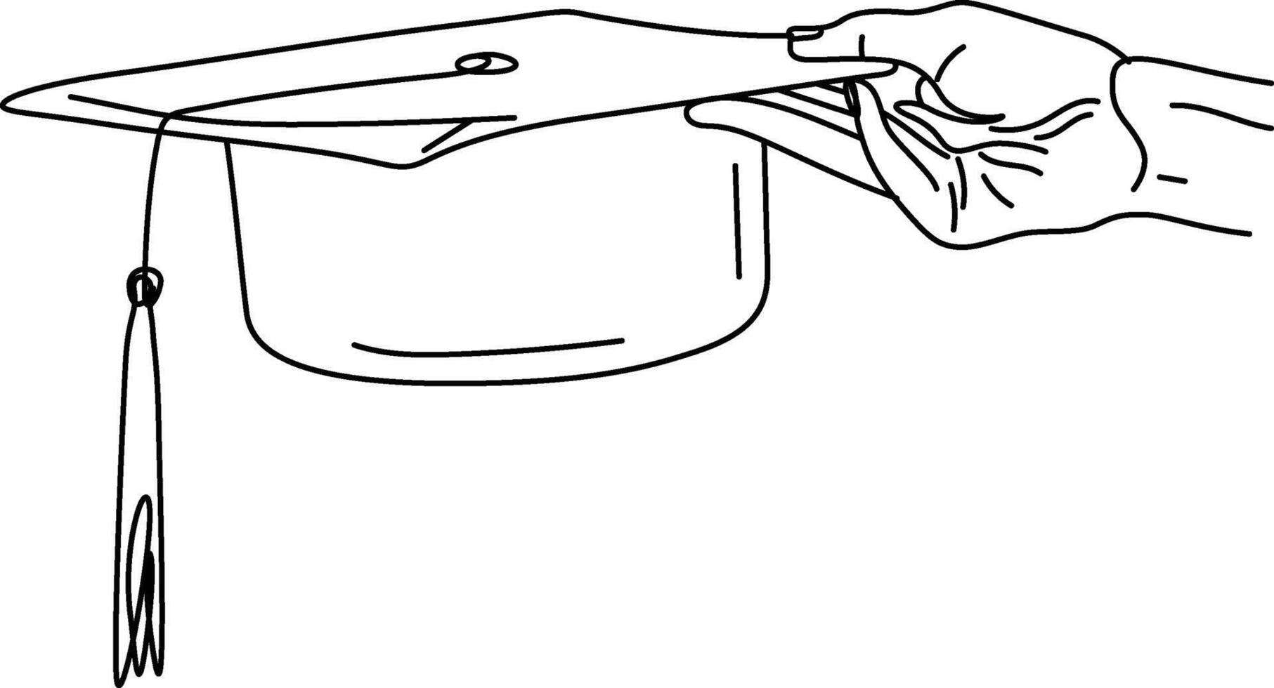Continuous one line drawing of hand holding graduation hat vector