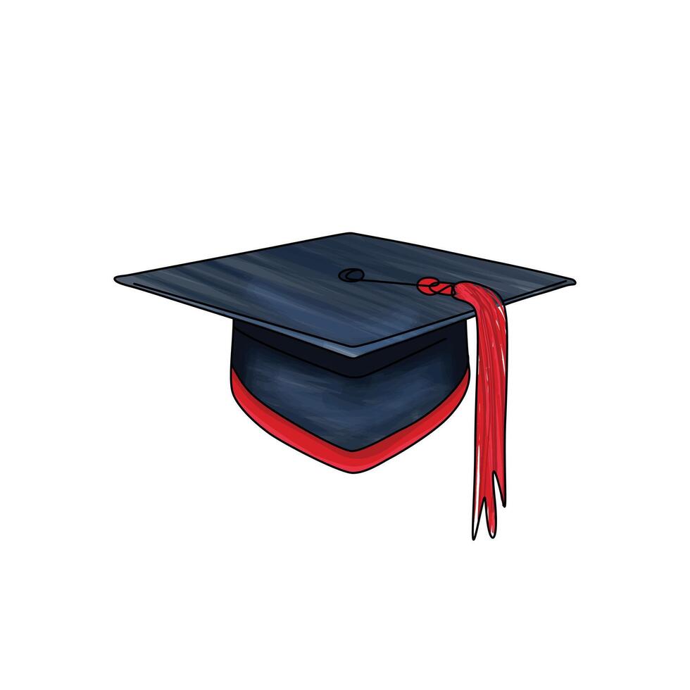 Graduation cap illustration on white background, graduation hat with tassel vector