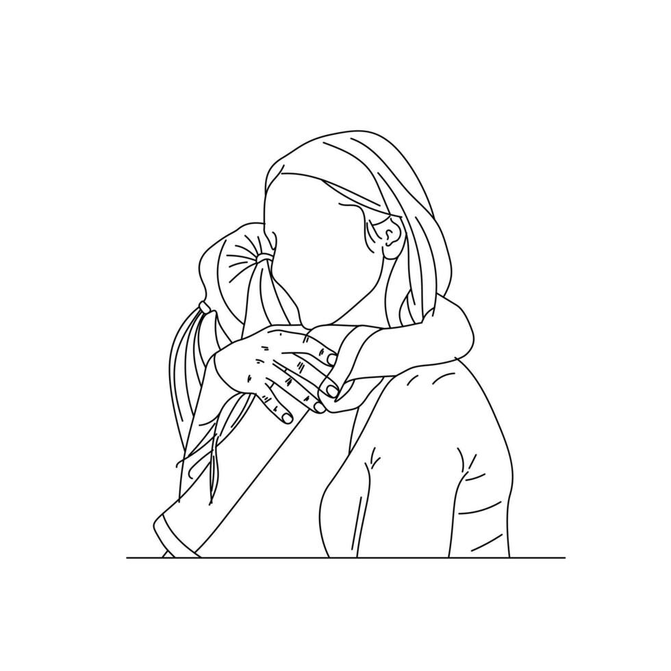 Happy mothers day celebration greeting card, line art illustration vector
