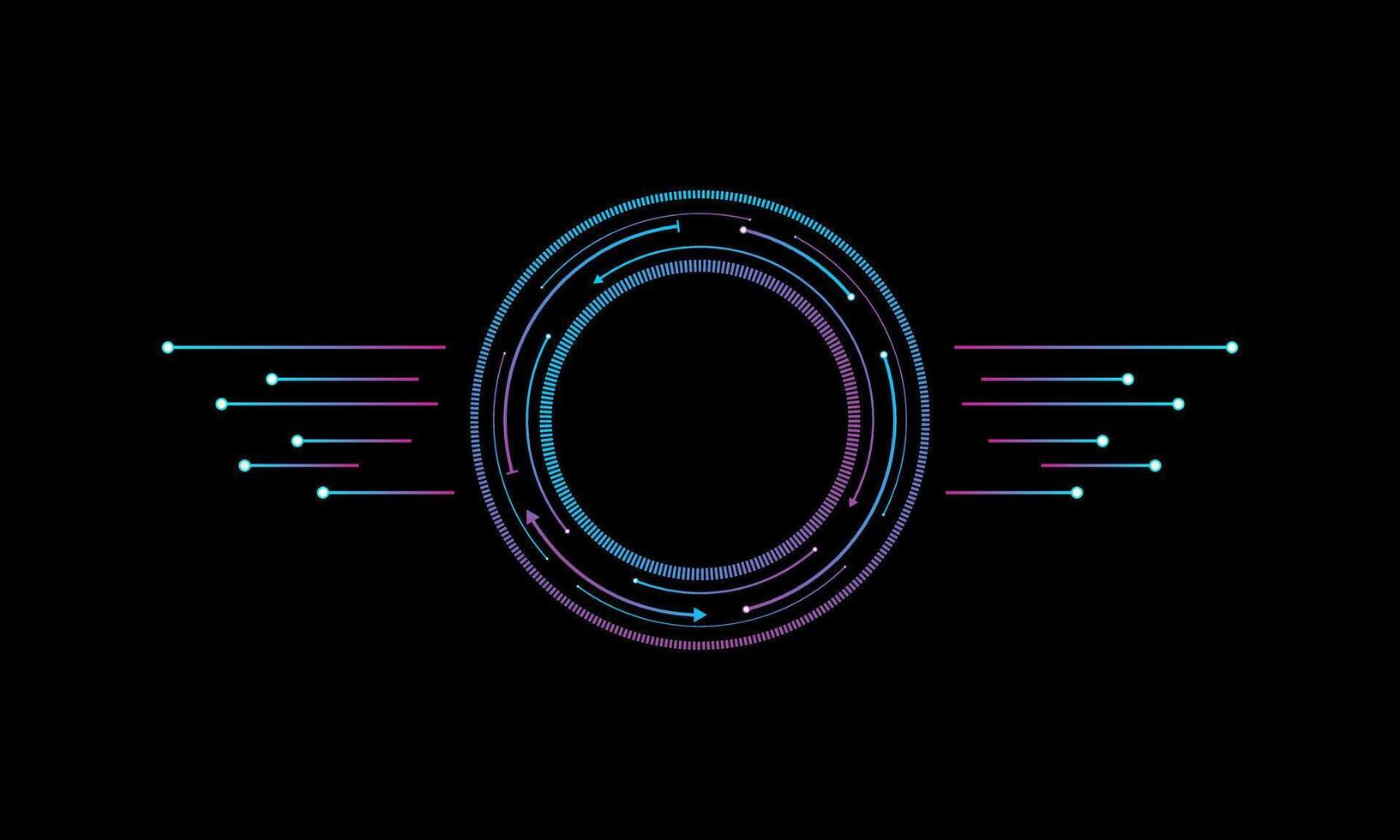 Hi-tech circle with a rectangular shapes on black abstract background. Futuristic communication and connection concept. cyberspace, and digital innovation vector