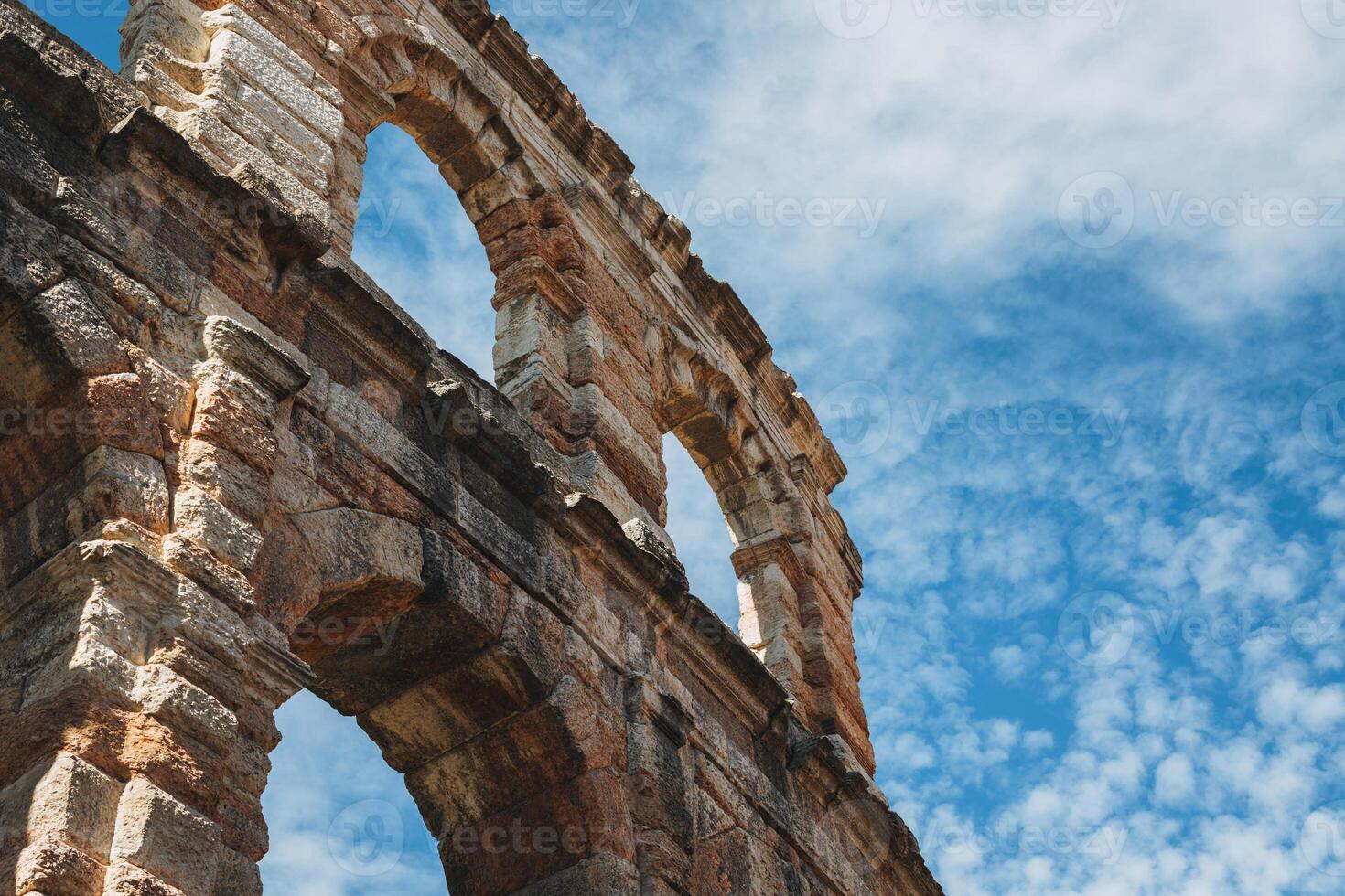 Amazing view of Verona Arena in a blue sky. A Roman amphitheatre in Piazza Bra, Verona, Italy. photo