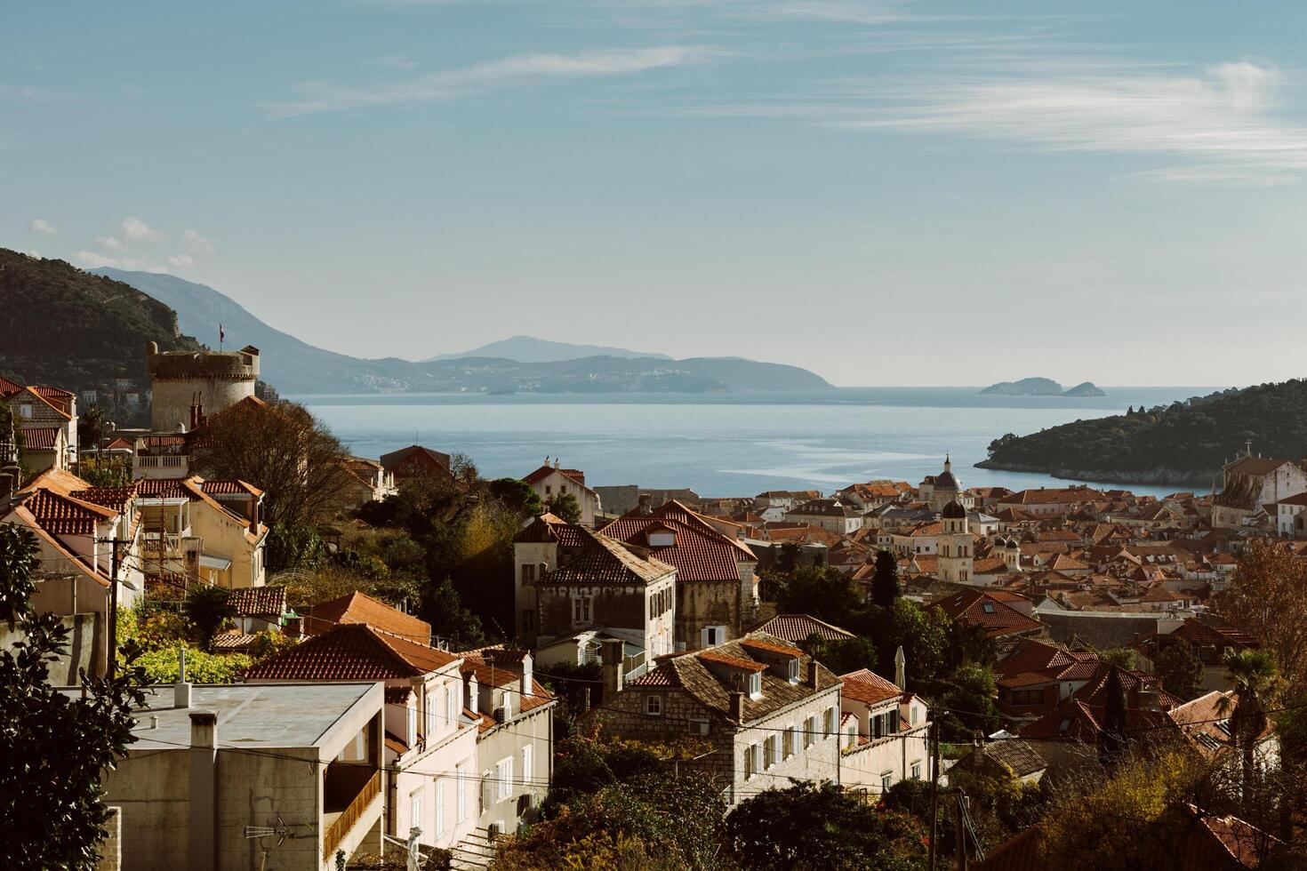 Amazing view of Dubrovnik old town from the hill. photo