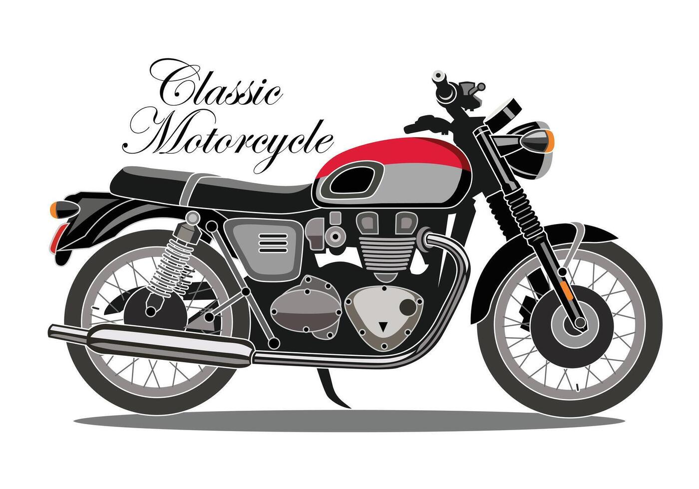 Classic motorcycle in red and black color, isolated on white background for background design, brochure, leaflet, booklet, presentation page. vector