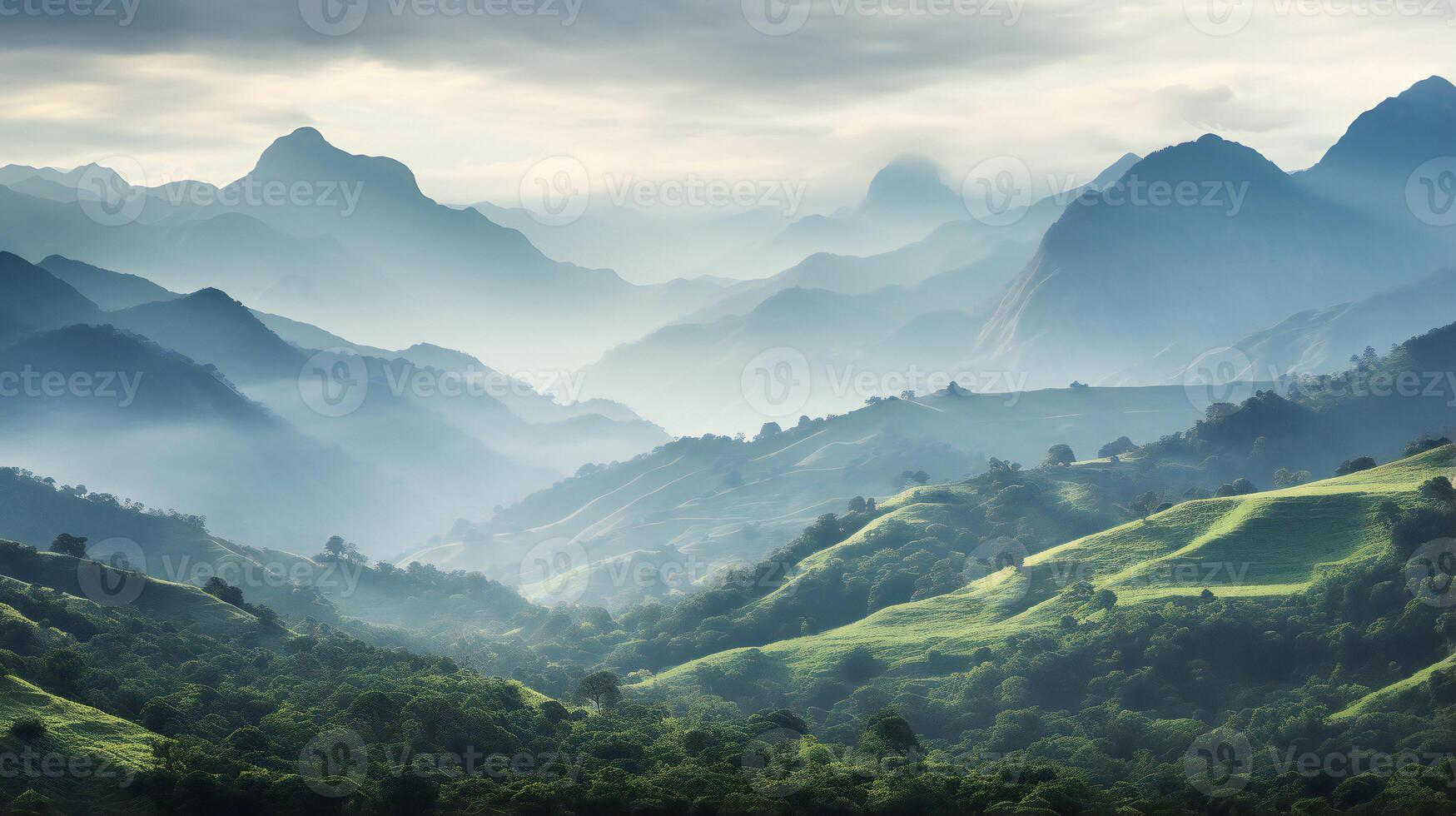 mountain scenery in one of the green countrysides photo