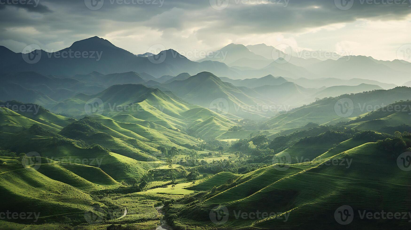 mountain scenery in one of the green countrysides photo