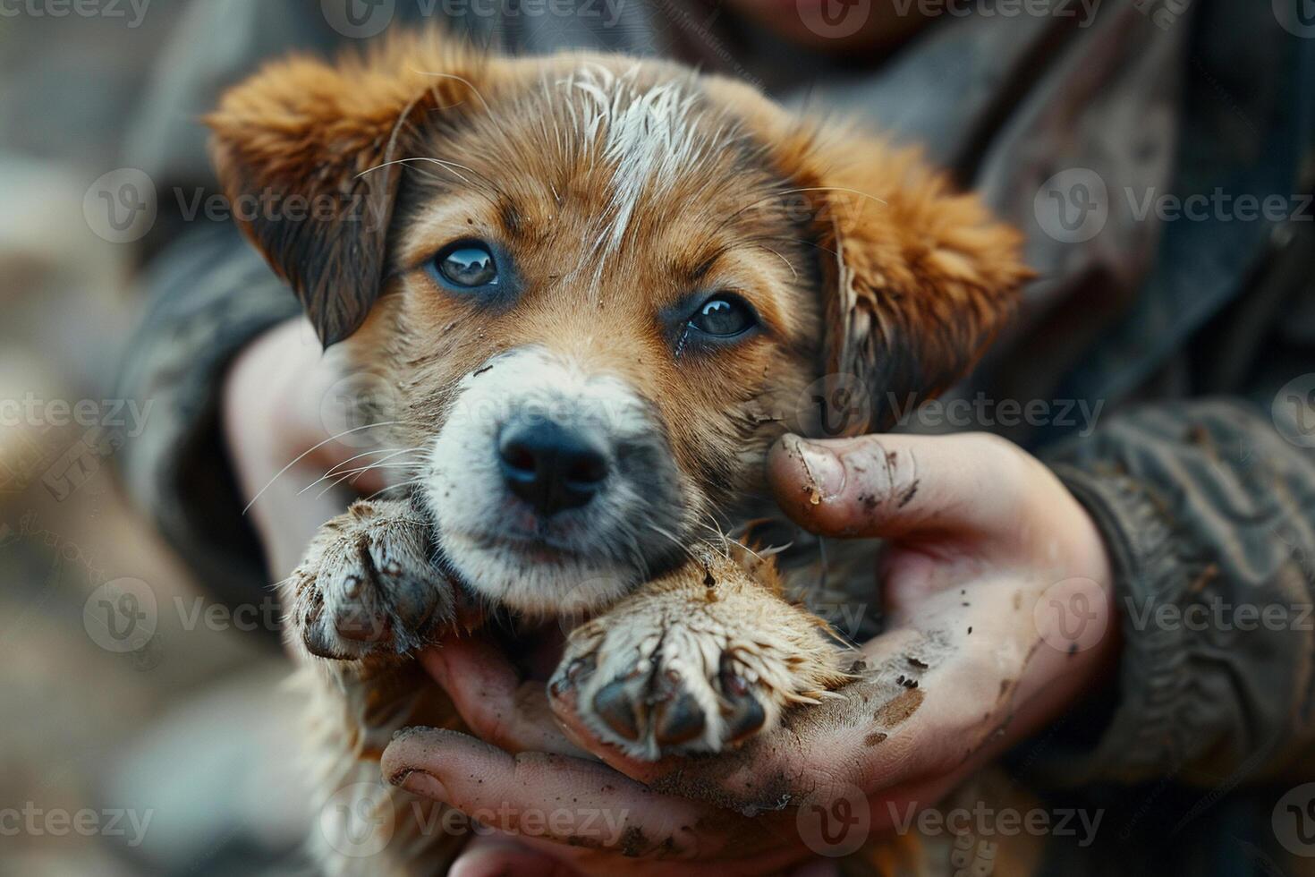 voluntarios alcanzando fuera a cuidado para un sucio, descuidado mascota, ofrecimiento esperanza y un oportunidad para un nuevo comenzando foto