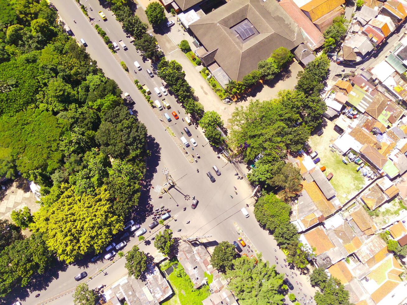 Aerial shot of city park with beautiful floor patterns and trees. Textured Background floor pattern. Aerial photography. Textured details. Shot from a flying drone photo