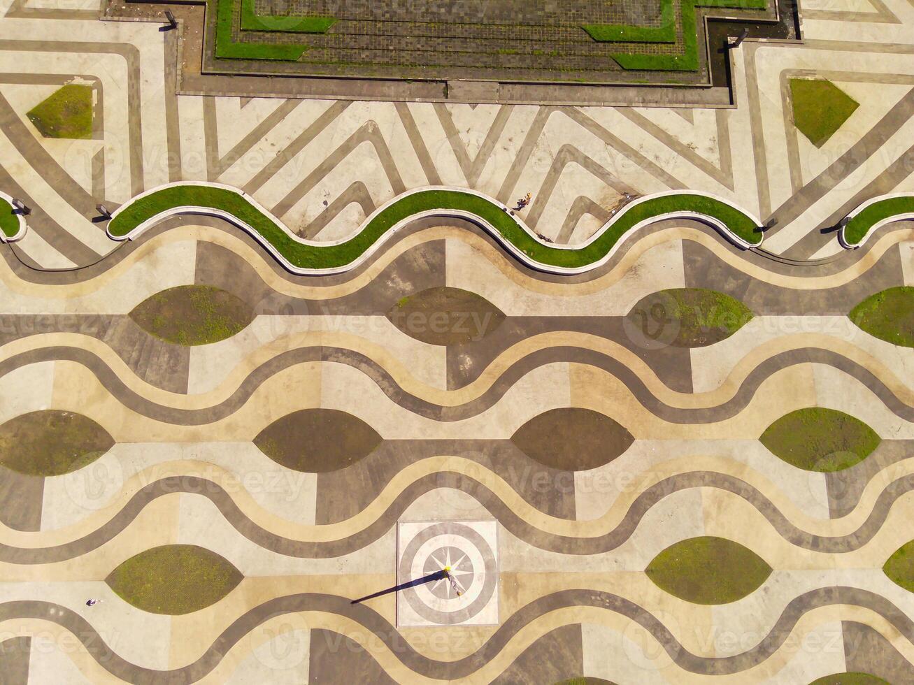 Top view beautiful wavy floor pattern in city park. Textured Background floor pattern. Aerial photography. Textured details. Shot from a flying drone photo