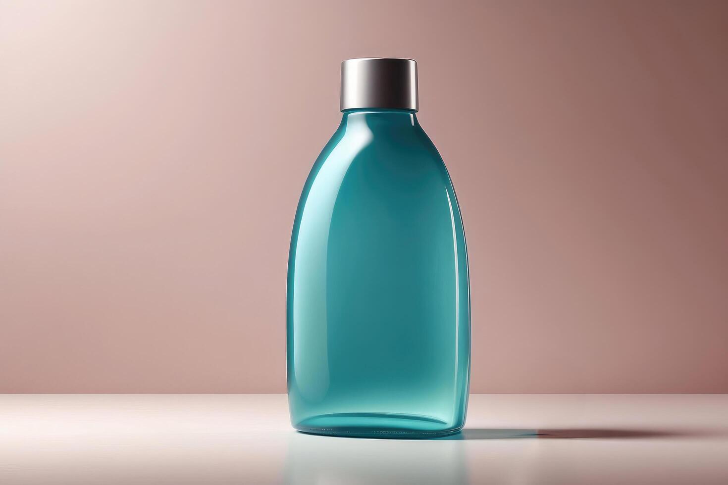 Modern Cyan Shampoo Bottle on Pastel Background photo