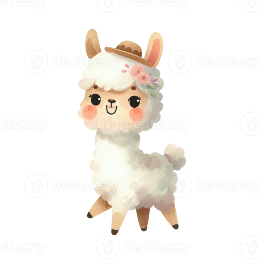 watercolor graphics cute white llama png